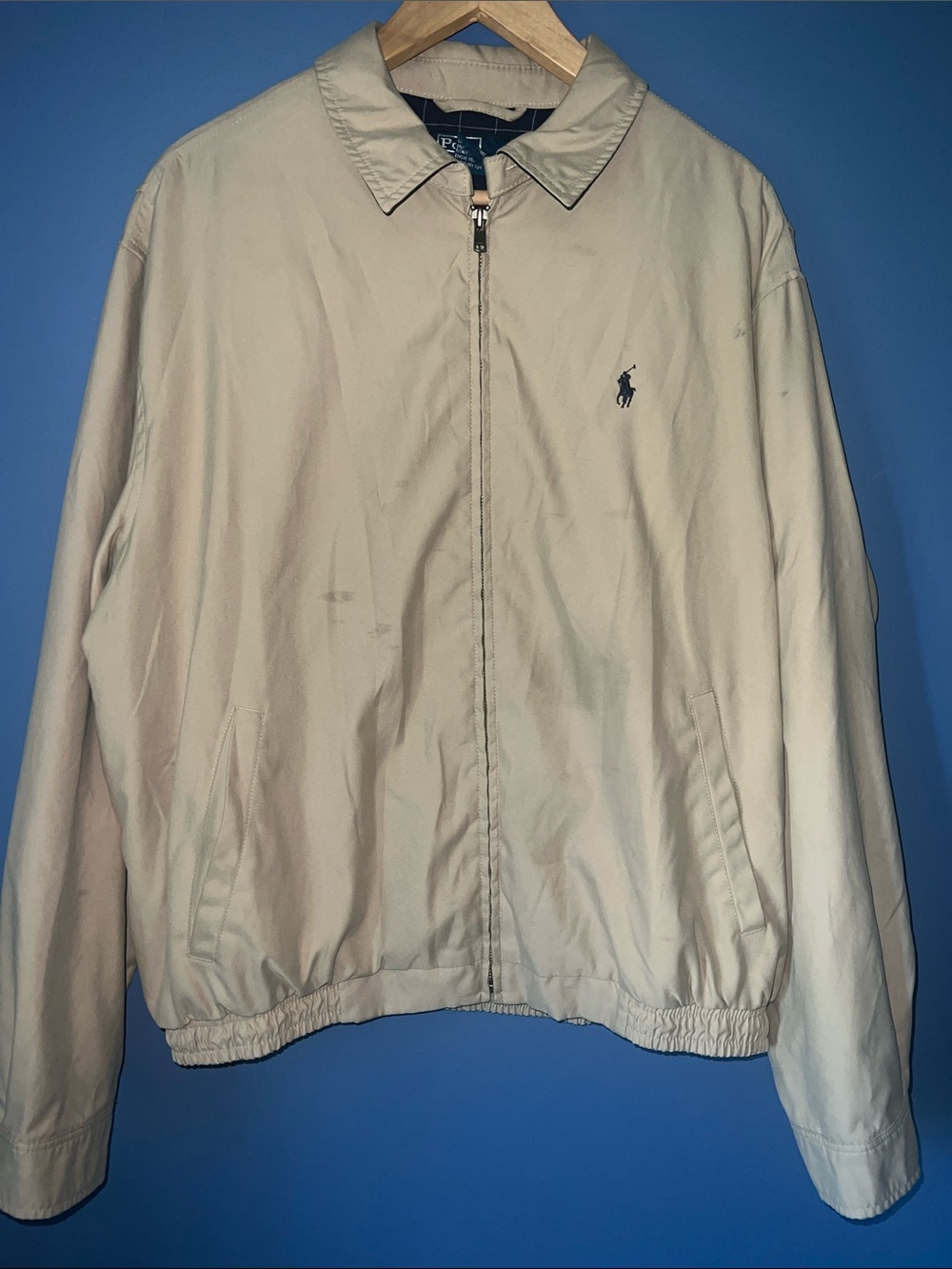 Polo by Ralph Lauren Men's Light Beige Zip-Front Bomber Jacket